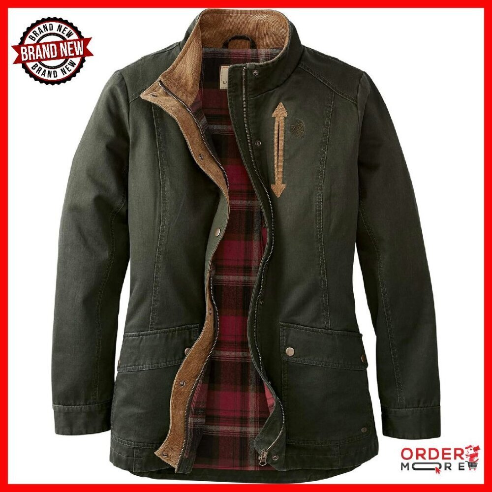 Women's Flannel Lined Shirt Jacket, Durable Waxed Cotton, Cargo Pockets